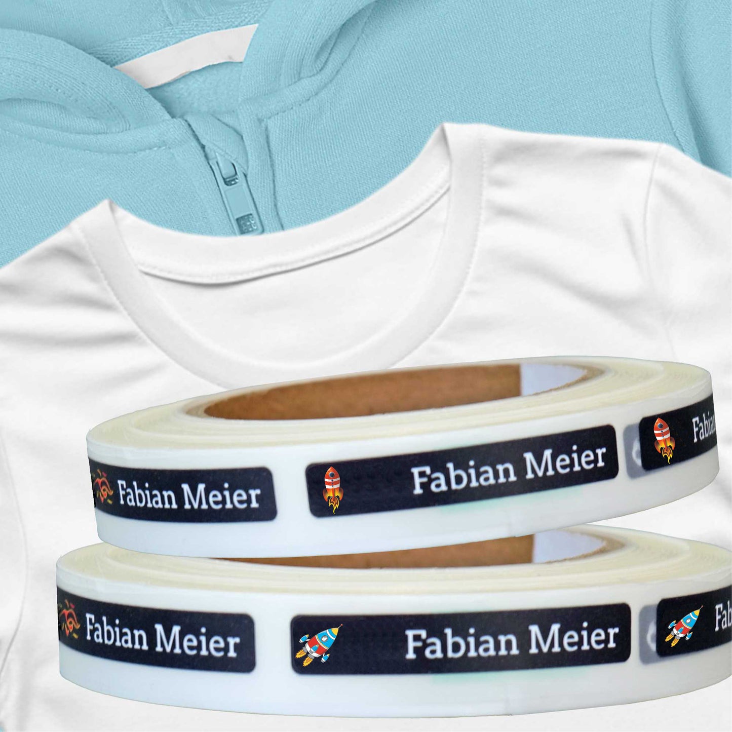 Bügeletiketten mit Motiven personalisiert auf Rolle - Namensetiketten zum aufbügeln mit Bügeleisen