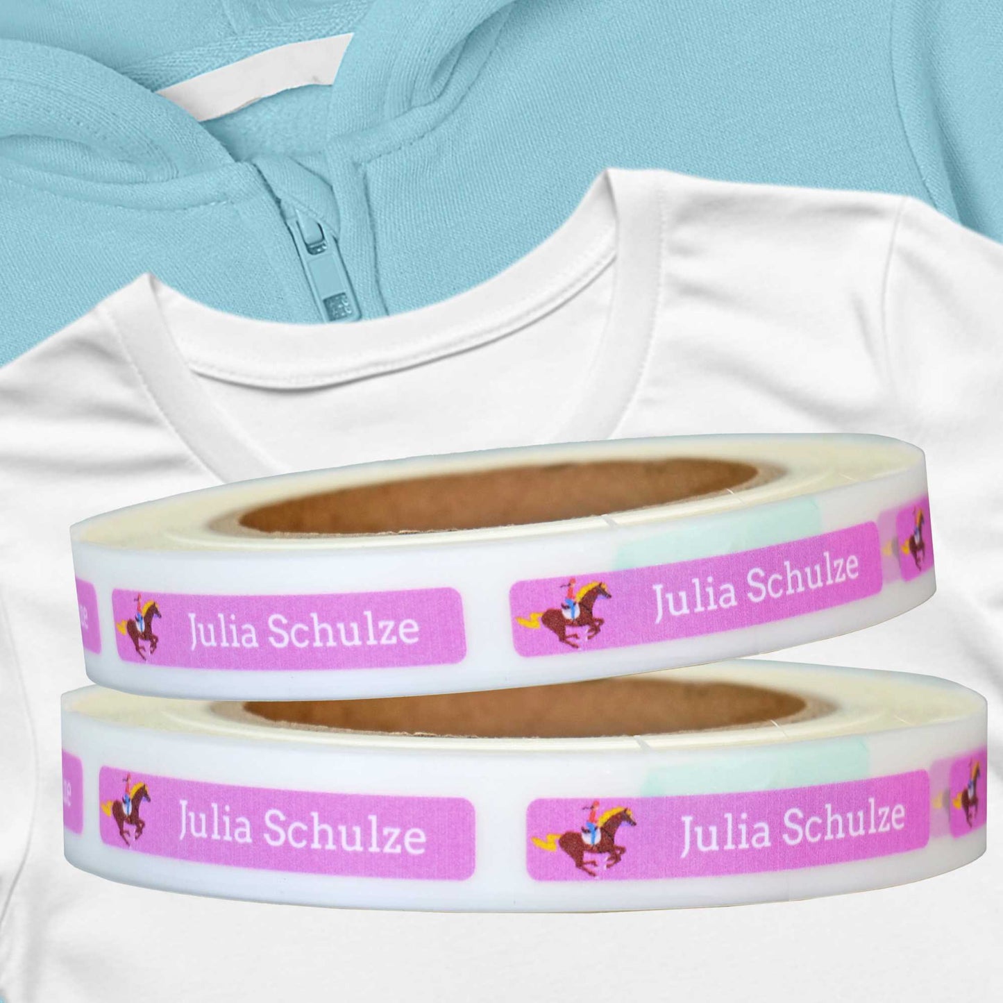 Bügeletiketten mit Motiven personalisiert auf Rolle - Namensetiketten zum aufbügeln mit Bügeleisen