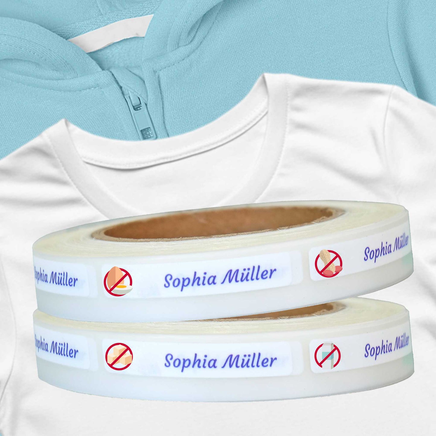 Bügeletiketten mit Motiven personalisiert auf Rolle - Namensetiketten zum aufbügeln mit Bügeleisen