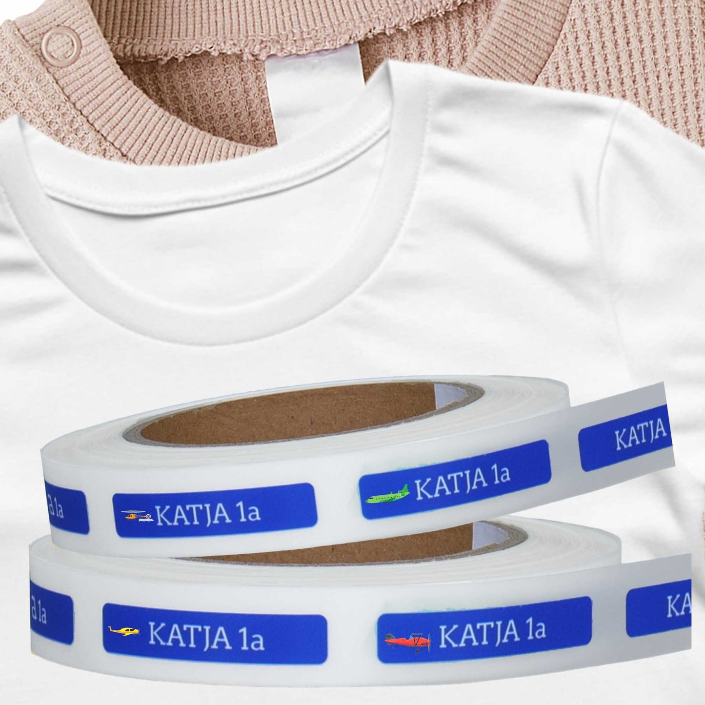 Bügeletiketten mit Motiven personalisiert auf Rolle - Namensetiketten zum aufbügeln mit Bügeleisen