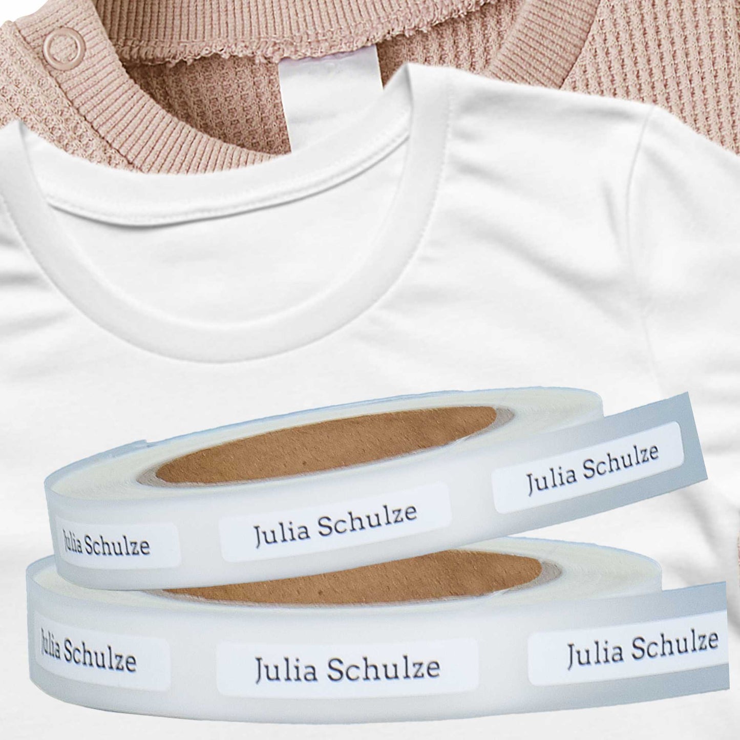 Bügeletiketten personalisiert auf Rolle - Namensetiketten zum aufbügeln mit Bügeleisen