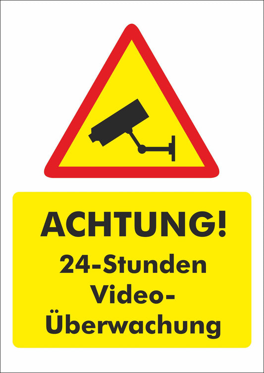 INDIGOS UG - Aufkleber - Sicherheit - Warnung - 24 Stunden Video-Überwachung! - 148 mm x 210 mm