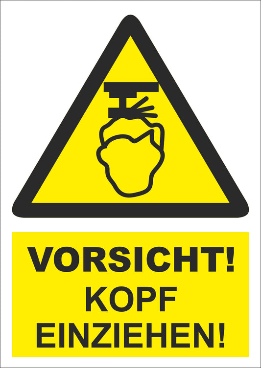 INDIGOS UG - Aufkleber - Sicherheit - Warnung - Kopf einziehen! - 148 mm x 210 mm