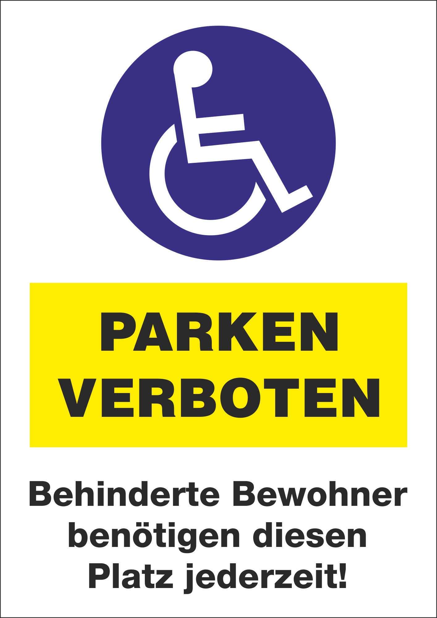 Aufkleber - Schild - Warnung - Parken verboten! Behindertenparkplatz - 148 mm x 210 mm