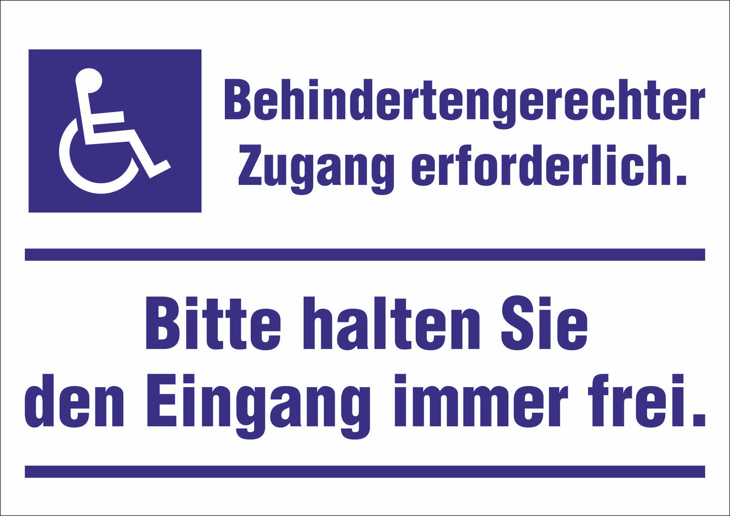 Aufkleber - Schild - Warnung - Behindertengerechter Zugang - Frei halten! - 210 mm x 297 mm