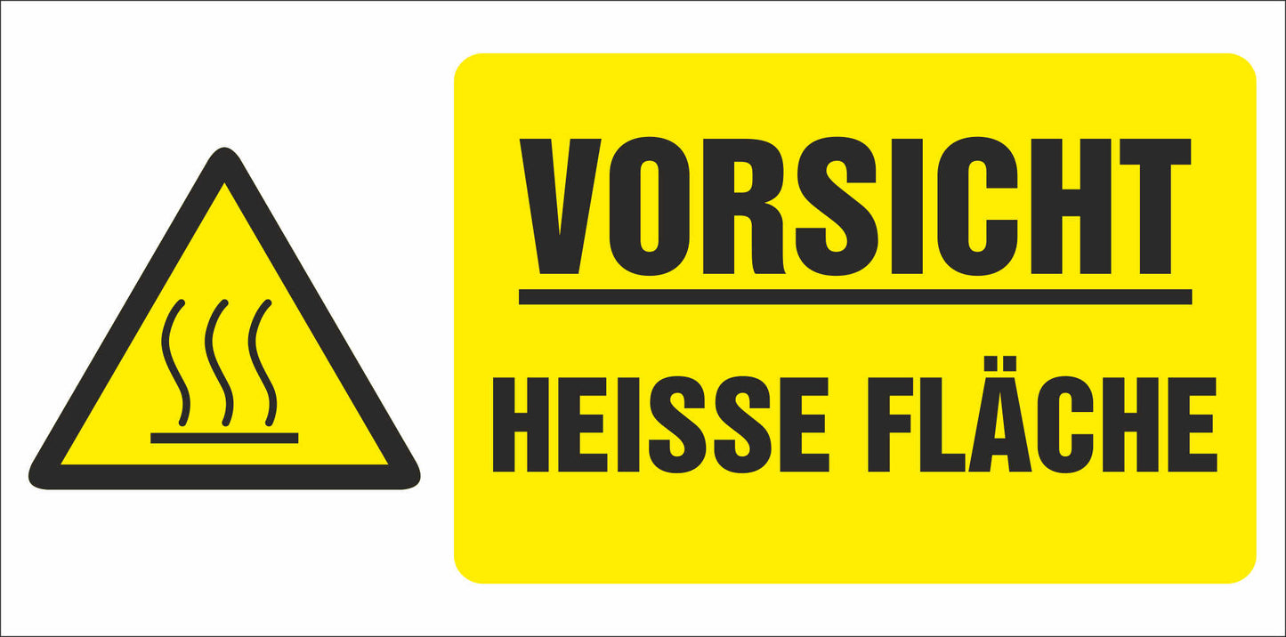 Aufkleber - Schild - Warnung - Vorsicht! Heisse Fläche - 105 mm x 52 mm