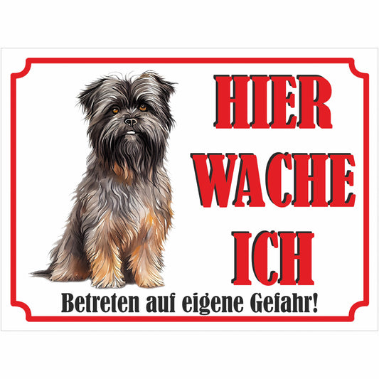 Affenpinscher - Schild bedruckt - Hier wache ich - Aluverbundplatte Edelstahl Look