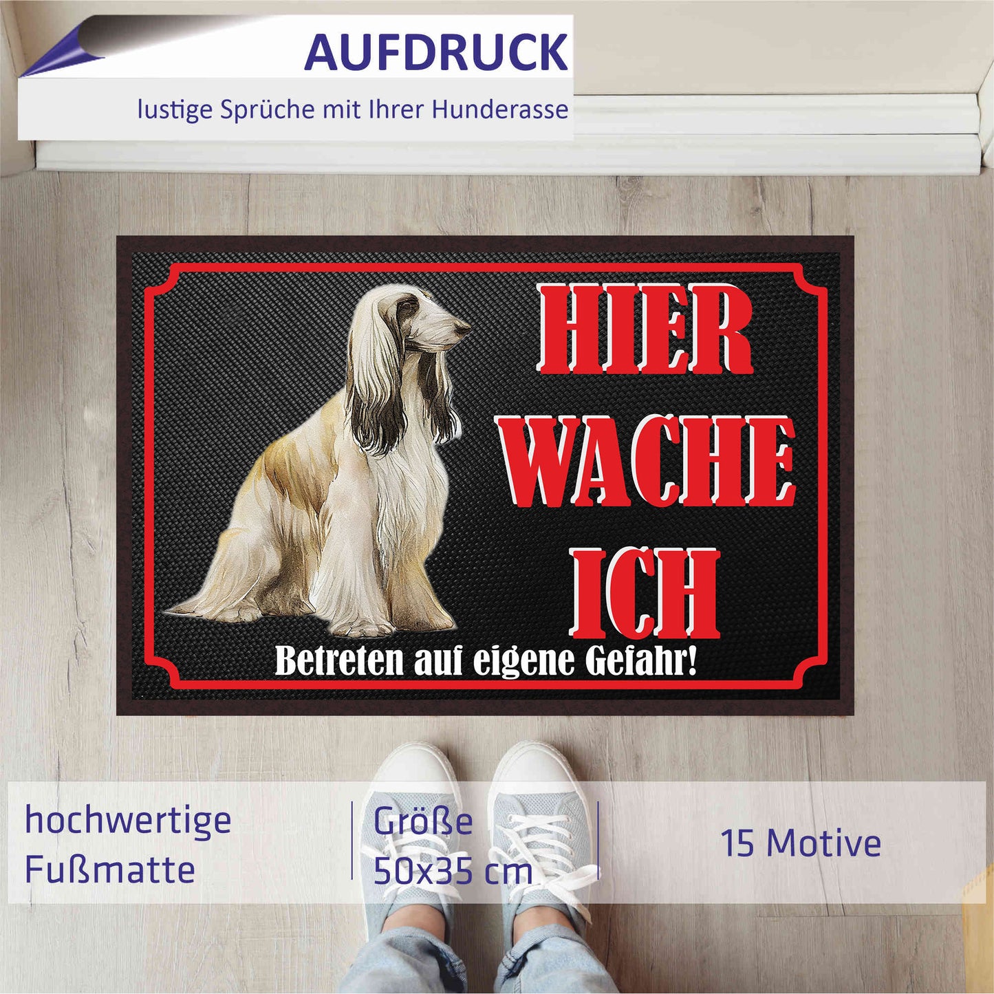 Fussmatte Hund - Afghane - 50x35 cm mit lustigem Spruch
