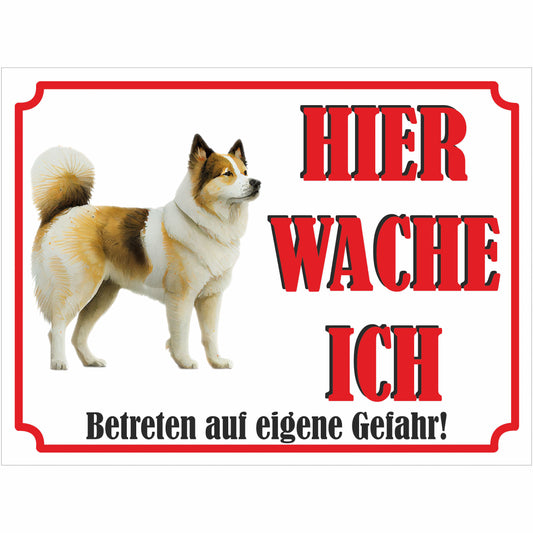 Akita Inu - Schild bedruckt - Hier wache ich - Aluverbundplatte Edelstahl Look
