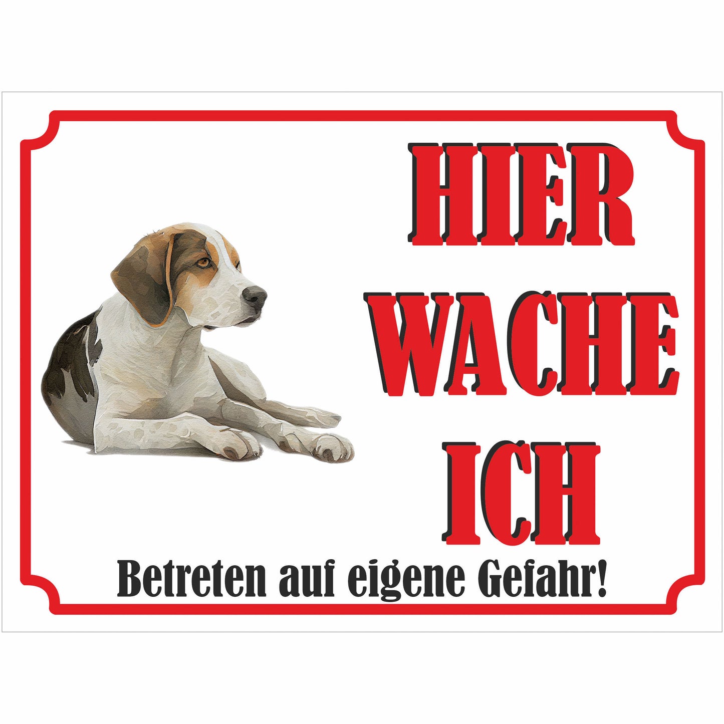 Beagle - Schild bedruckt - Hier wache ich - Aluverbundplatte Edelstahl Look