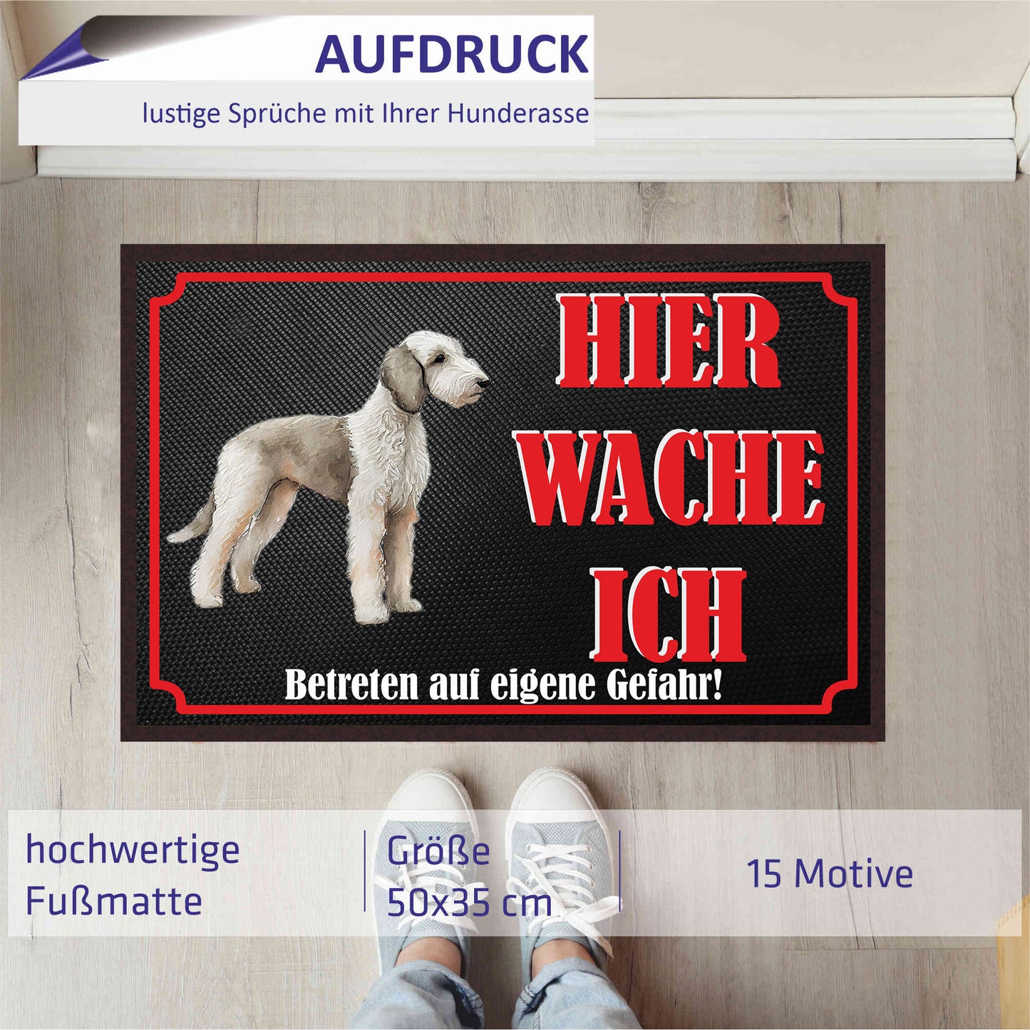Fussmatte Hund - Bedlington Terrier - 50x35 cm mit lustigem Spruch