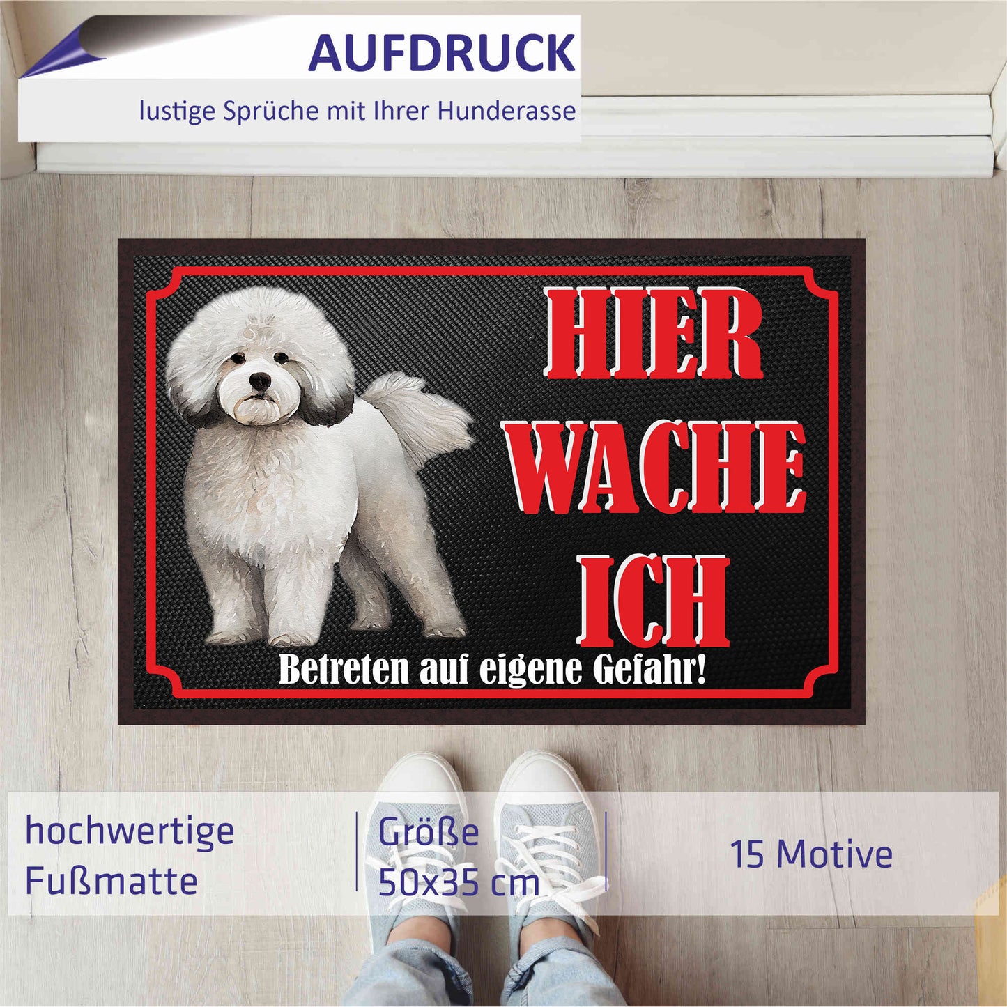 Fussmatte Hund - Bichon Frisé - 50x35 cm mit lustigem Spruch
