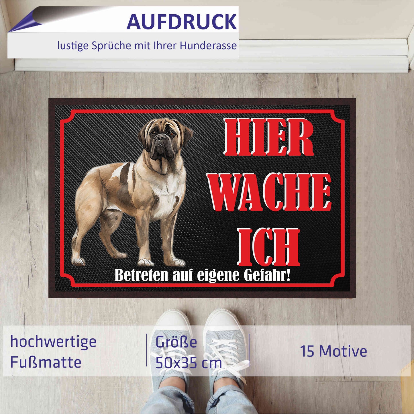 Fussmatte Hund - Bullmastiff - 50x35 cm mit lustigem Spruch