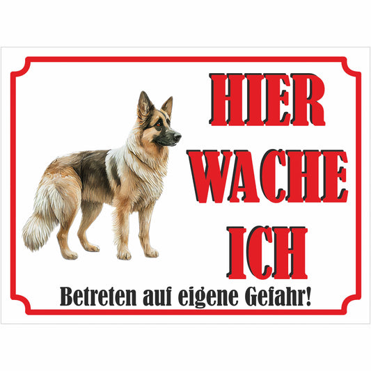 Deutscher Schäferhund - Schild bedruckt - Hier wache ich - Aluverbundplatte Edelstahl Look