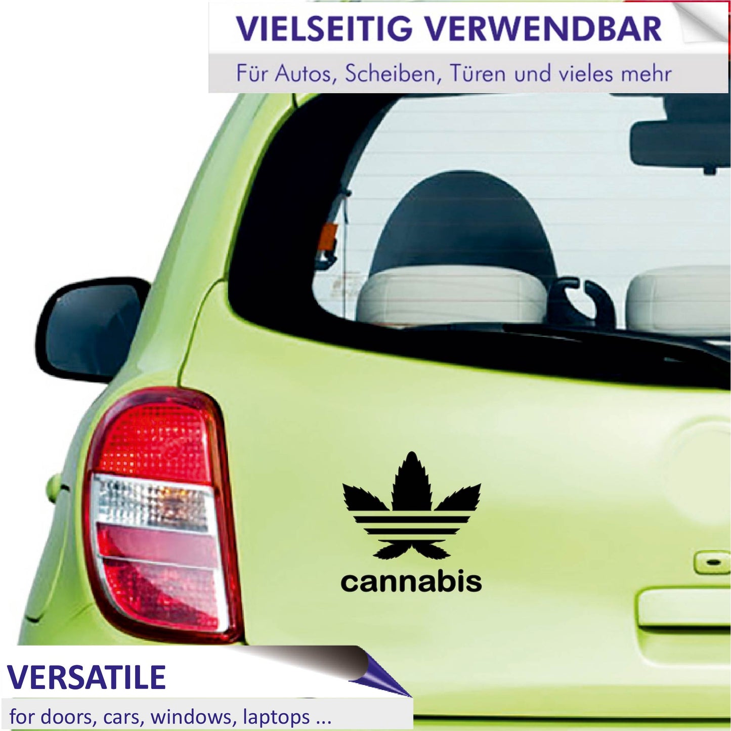 Autoaufkleber - Cannabis Hanfblatt Schrift - 120x120 mm