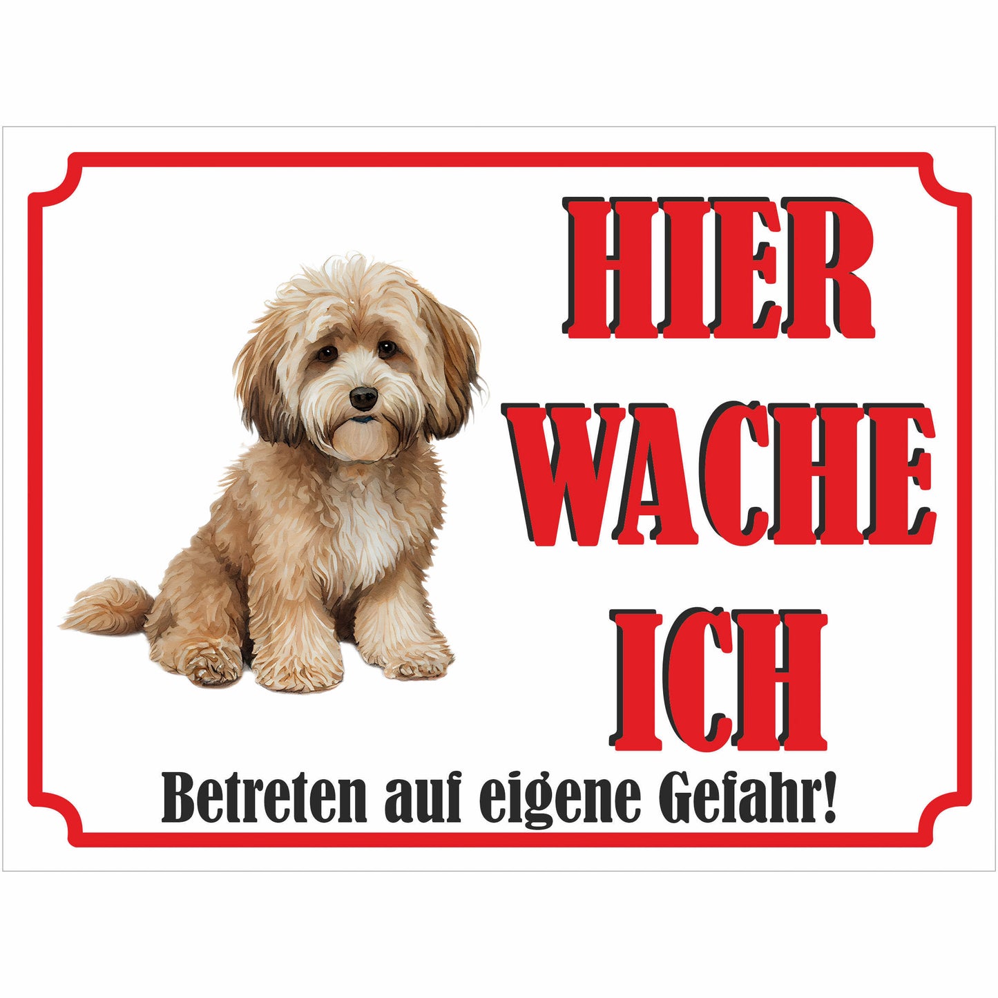 Maltipoo - Schild bedruckt - Hier wache ich - Aluverbundplatte Edelstahl Look