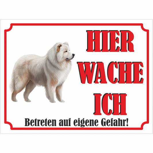 Samoyed Windhund - Schild bedruckt - Hier wache ich - Aluverbundplatte Edelstahl Look