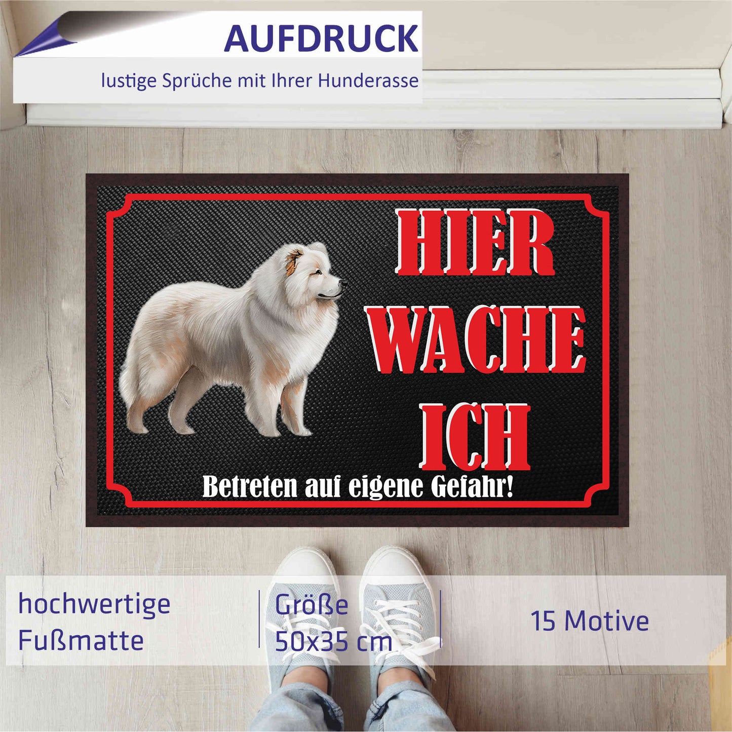 Fussmatte Hund - Samoyed Windhund - 50x35 cm mit lustigem Spruch