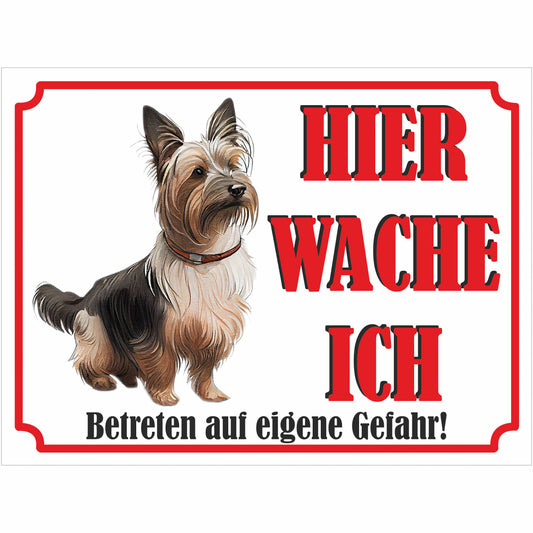 Yorkshire Terrier - Schild bedruckt - Hier wache ich - Aluverbundplatte Edelstahl Look