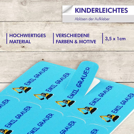 Namensaufkleber Wäschetikett 60 Stück - 35x10mm - für Kleidung, Kinder, Schule, Kindergarten, KITA 0216