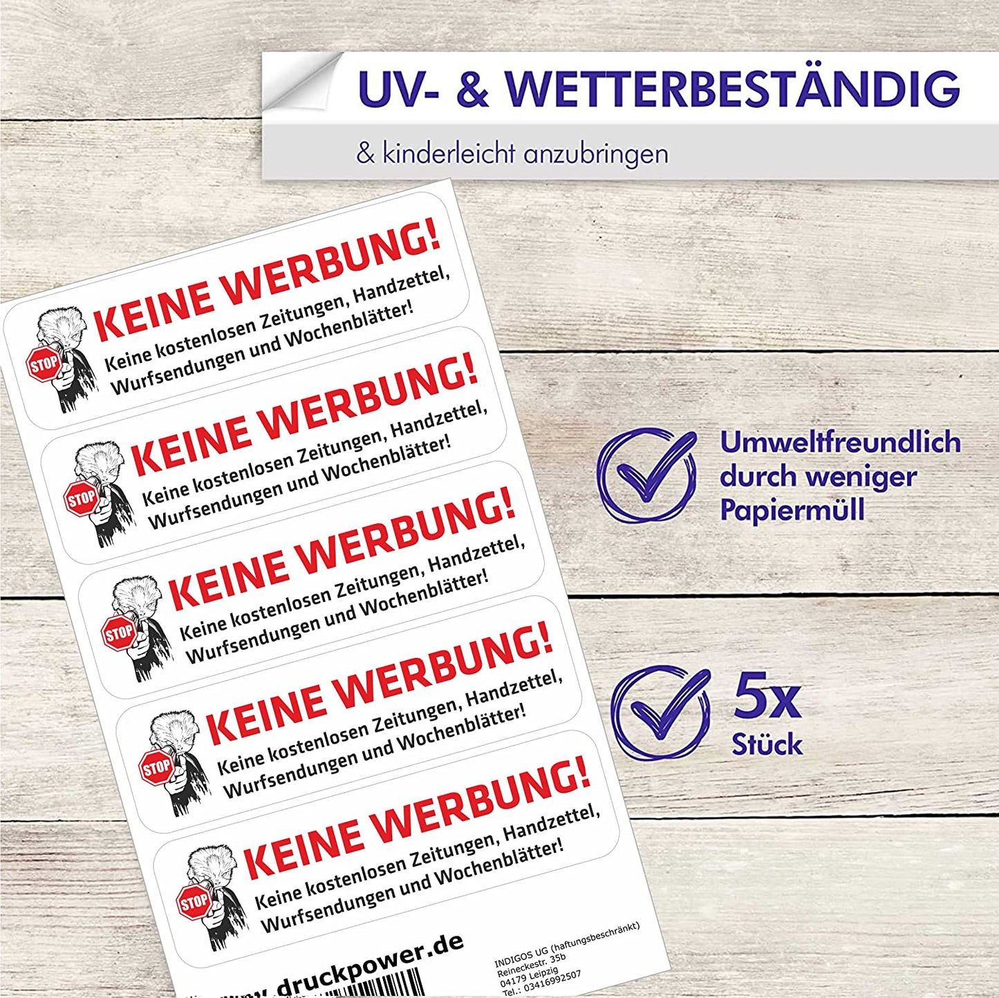 INDIGOS UG Briefkasten Aufkleber - Keine Werbung! - 70x20 mm - Keine kostenlosen Zeitungen, Handzettel, Wurfsendungen und Wochenzeitungen! 203D