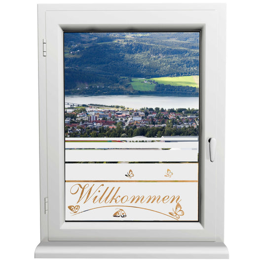 Glasdekorfolie - Willkommen - Sonnenschutz H50Line - Sichtschutzfolie