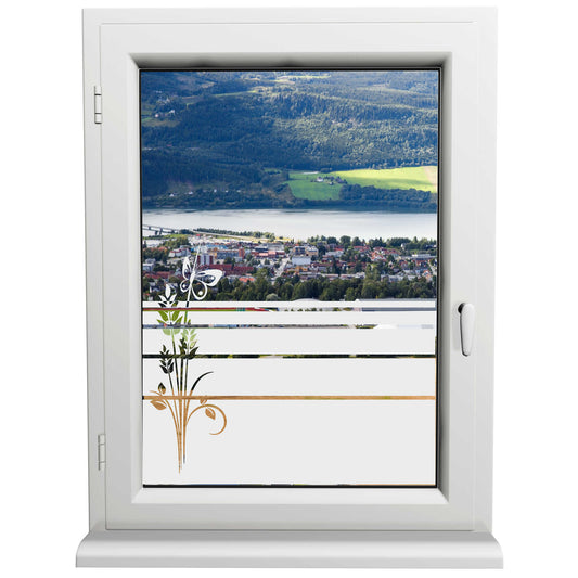 Glasdekorfolie - Schmetterling und Blumen - Sonnenschutz H50Line - Sichtschutzfolie