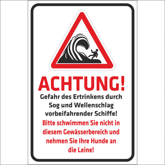 Schild - Verbotsschild - Achtung - Gefahr des Ertrinkens durch Sog