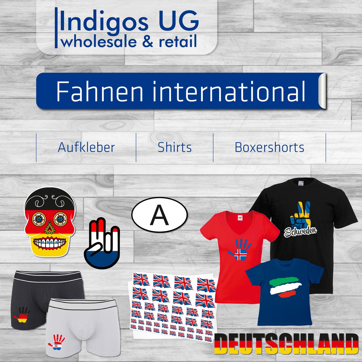 INDIGOS UG - T-Shirt Herren - Deutschland - Schriftzug - Fussball