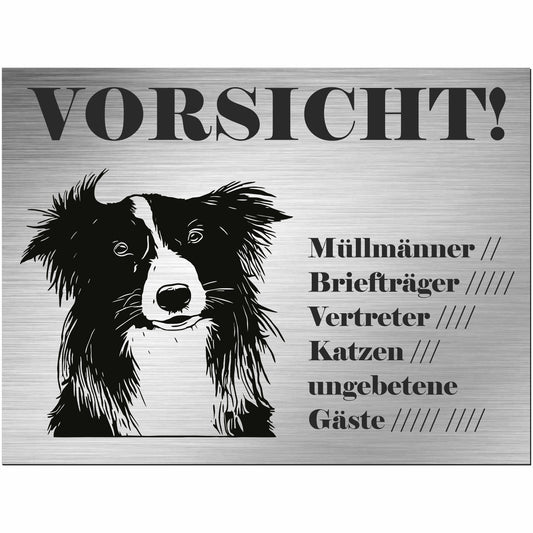 Border Collie - Schild bedruckt - Alu-Dibond Edelstahl Look