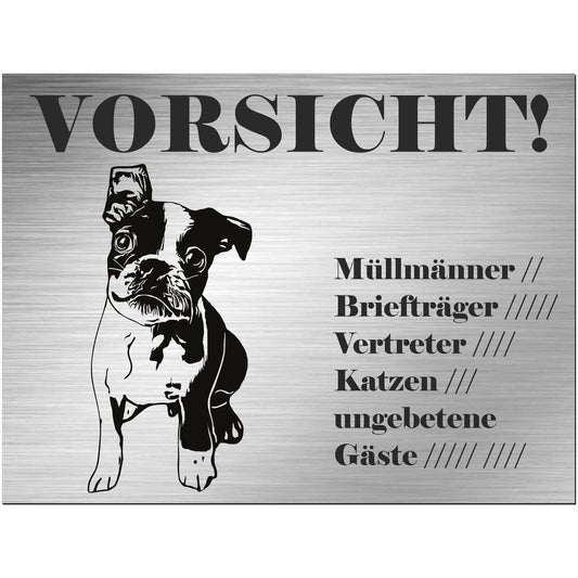 Boston Terrier - Schild bedruckt - Alu-Dibond Edelstahl Look