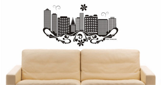 WANDTATTOO e599 Skyline Stadt - Port Moresby (Papua-Neuguinea) Design 3