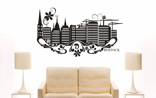 WANDTATTOO e873 Skyline Stadt - Rostock (Deutschland) Design 3