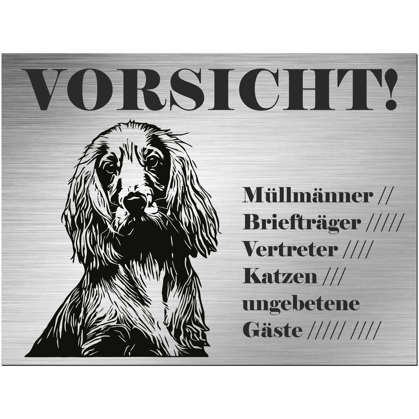 Englisch Cocker Spaniel - Schild bedruckt - Alu-Dibond Edelstahl Look