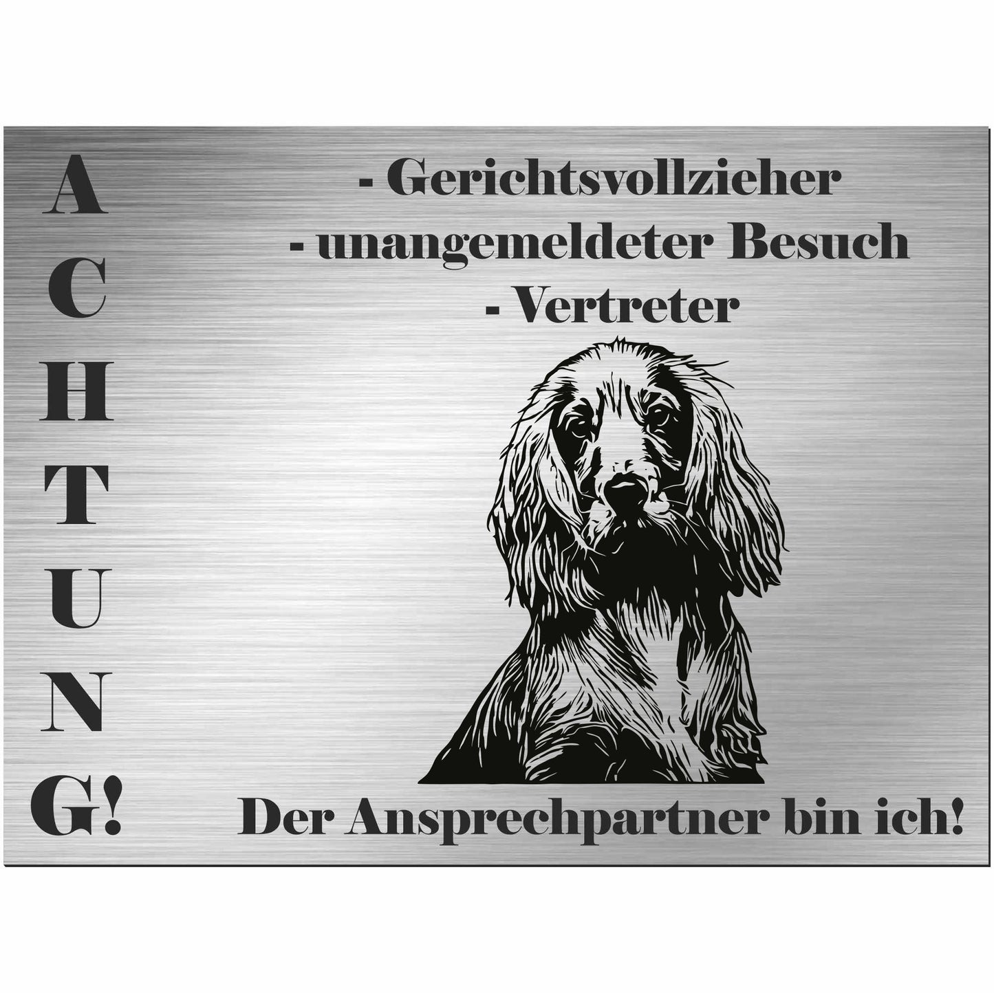 Englisch Cocker Spaniel - Schild bedruckt - Alu-Dibond Edelstahl Look