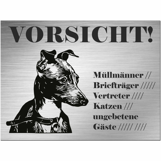 Greyhound Windhund - Schild bedruckt - Alu-Dibond Edelstahl Look