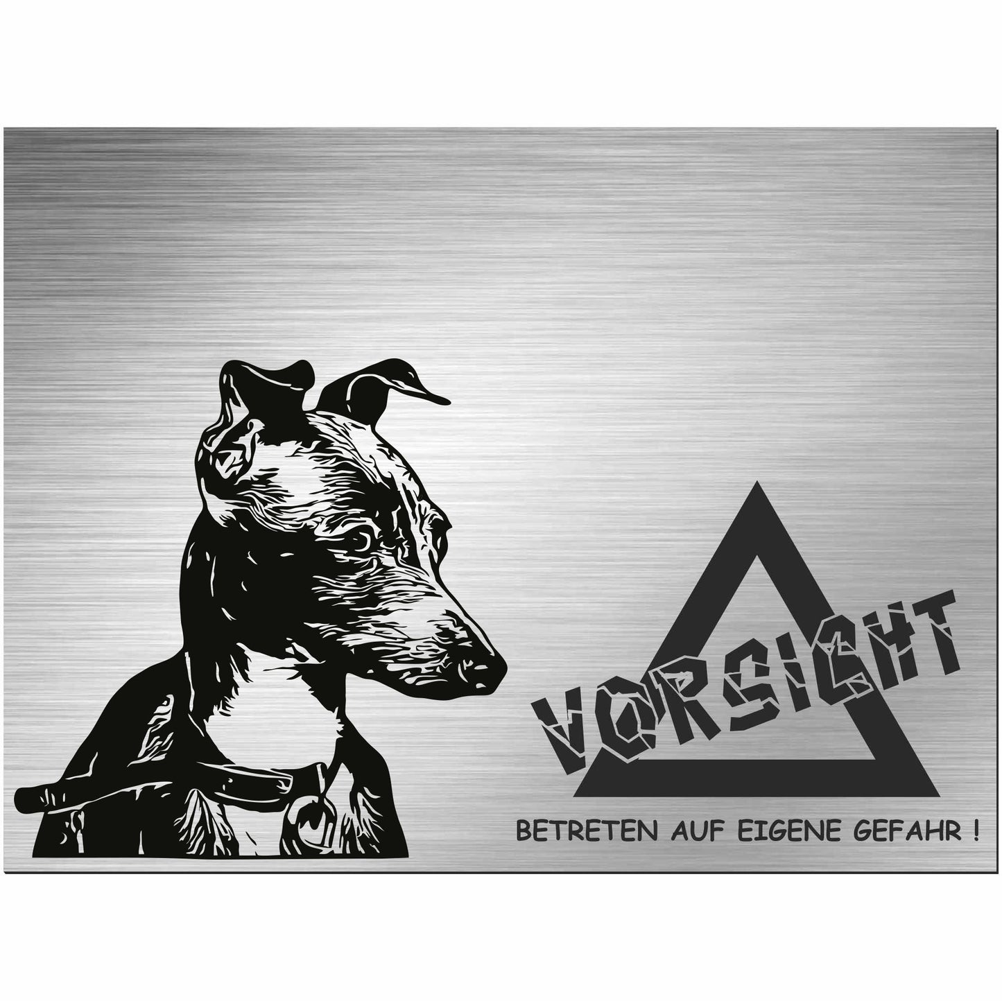 Greyhound Windhund - Schild bedruckt - Alu-Dibond Edelstahl Look