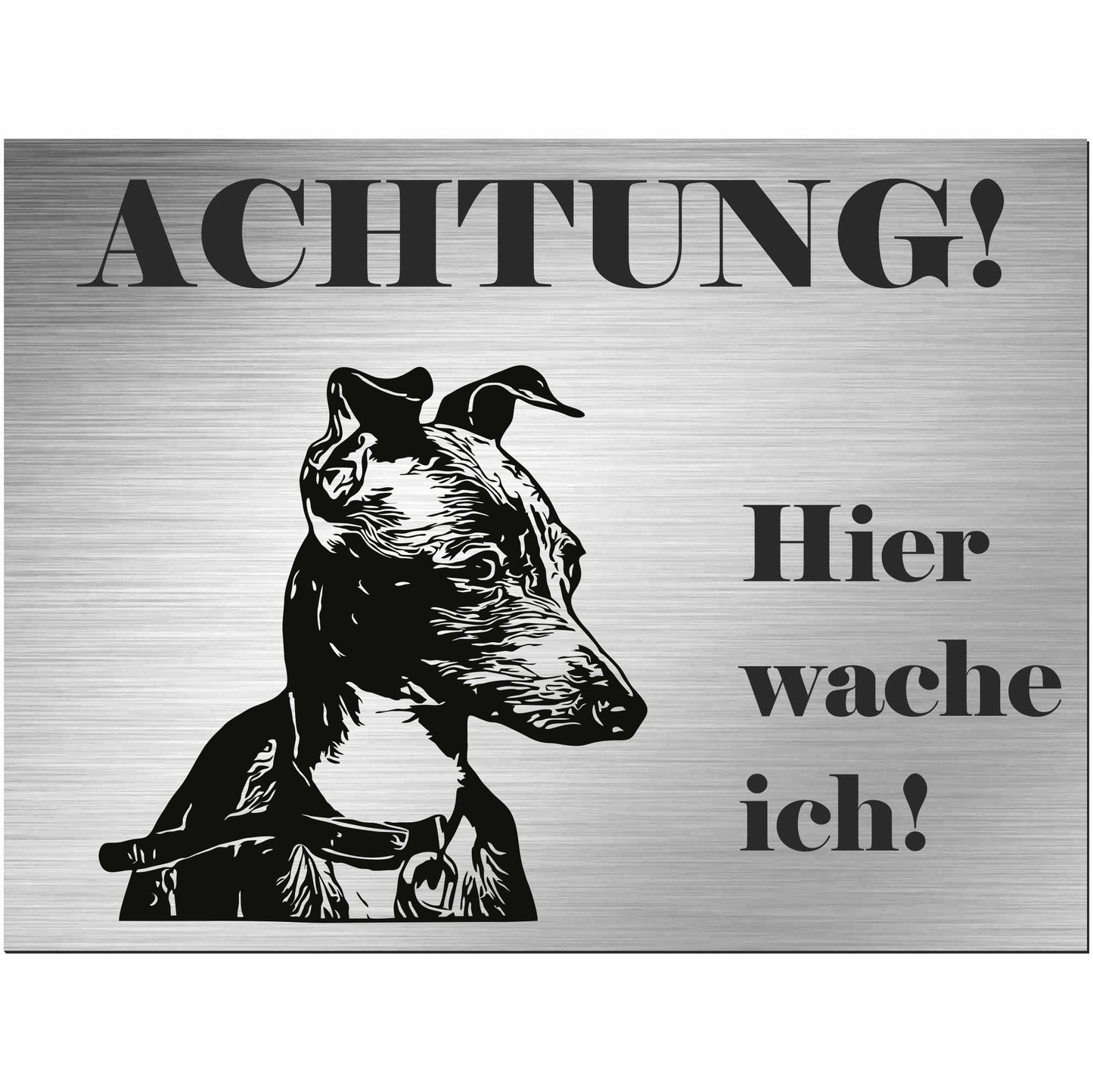 Greyhound Windhund - Schild bedruckt - Alu-Dibond Edelstahl Look