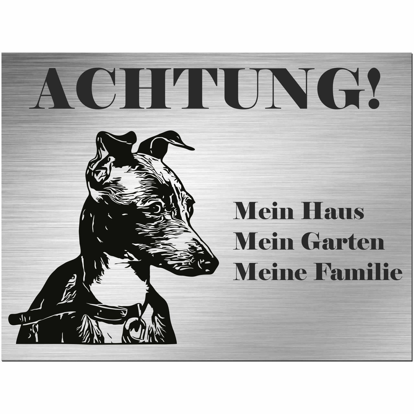Greyhound Windhund - Schild bedruckt - Alu-Dibond Edelstahl Look
