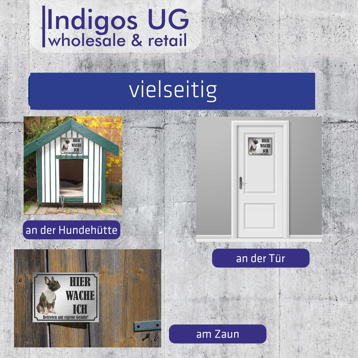 Dobermann - Schild bedruckt - Hier wache ich - Aluverbundplatte Edelstahl Look