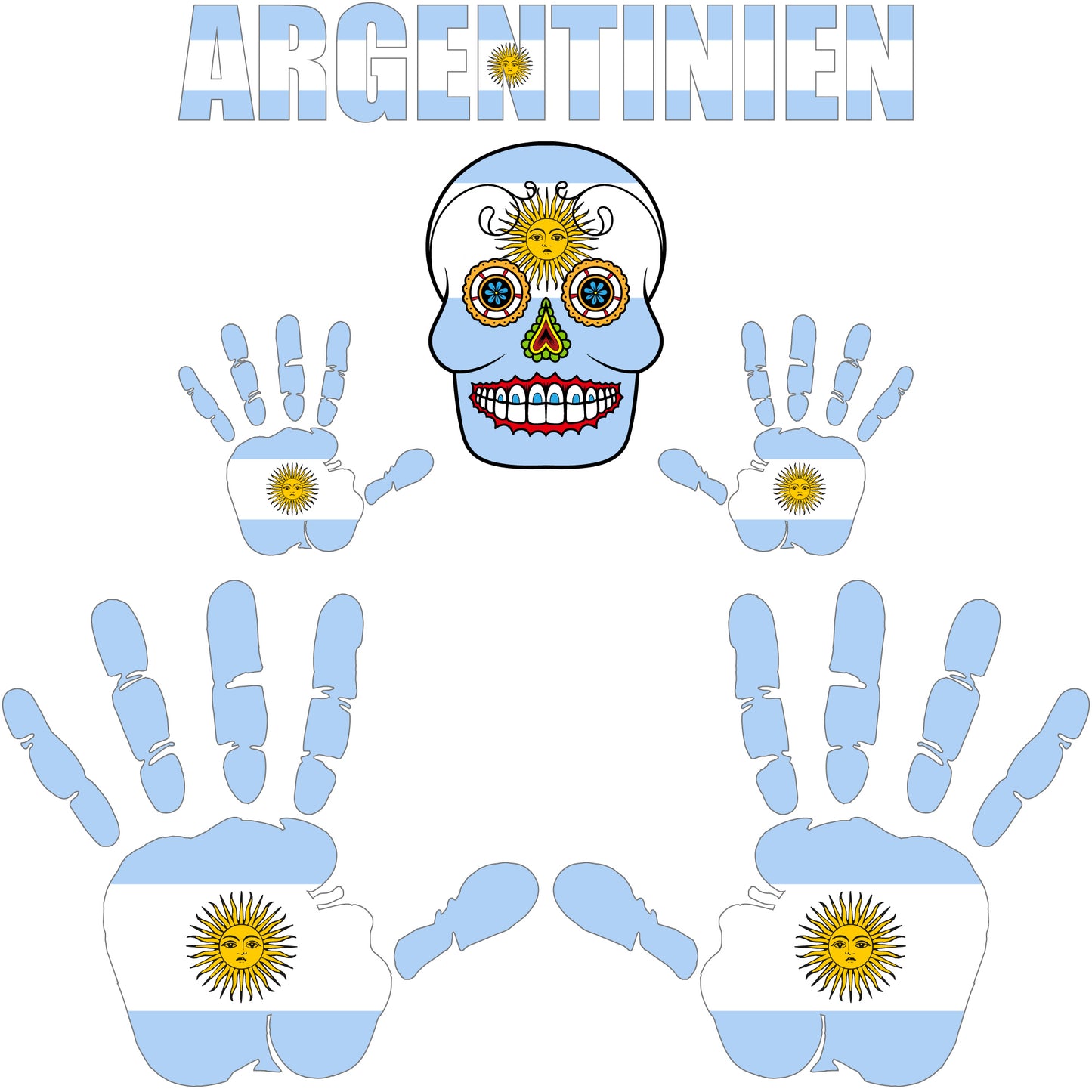Aufkleber - Argentinien - Fahne - Set - Skull - Hand - Schriftzug - 6-teilig