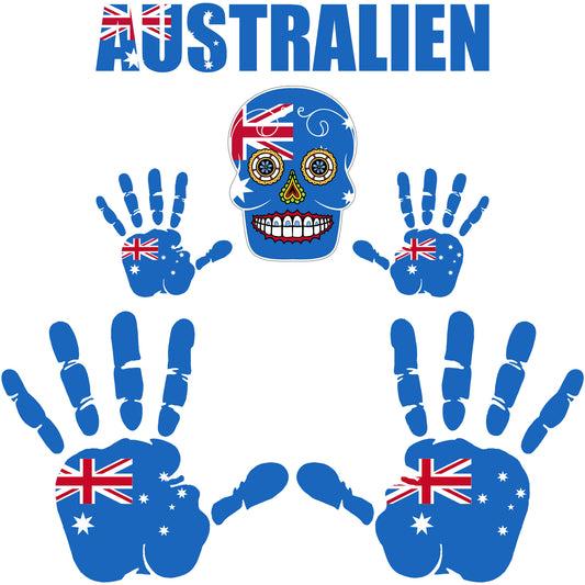 Aufkleber - Australien - Fahne - Set - Skull - Hand - Schriftzug - 6-teilig
