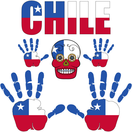 Aufkleber - Chile - Fahne - Set - Skull - Hand - Schriftzug - 6-teilig