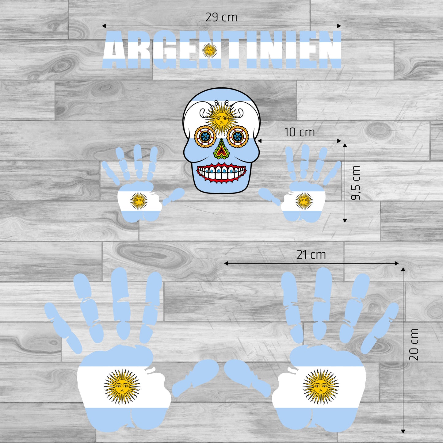Aufkleber - Argentinien - Fahne - Set - Skull - Hand - Schriftzug - 6-teilig