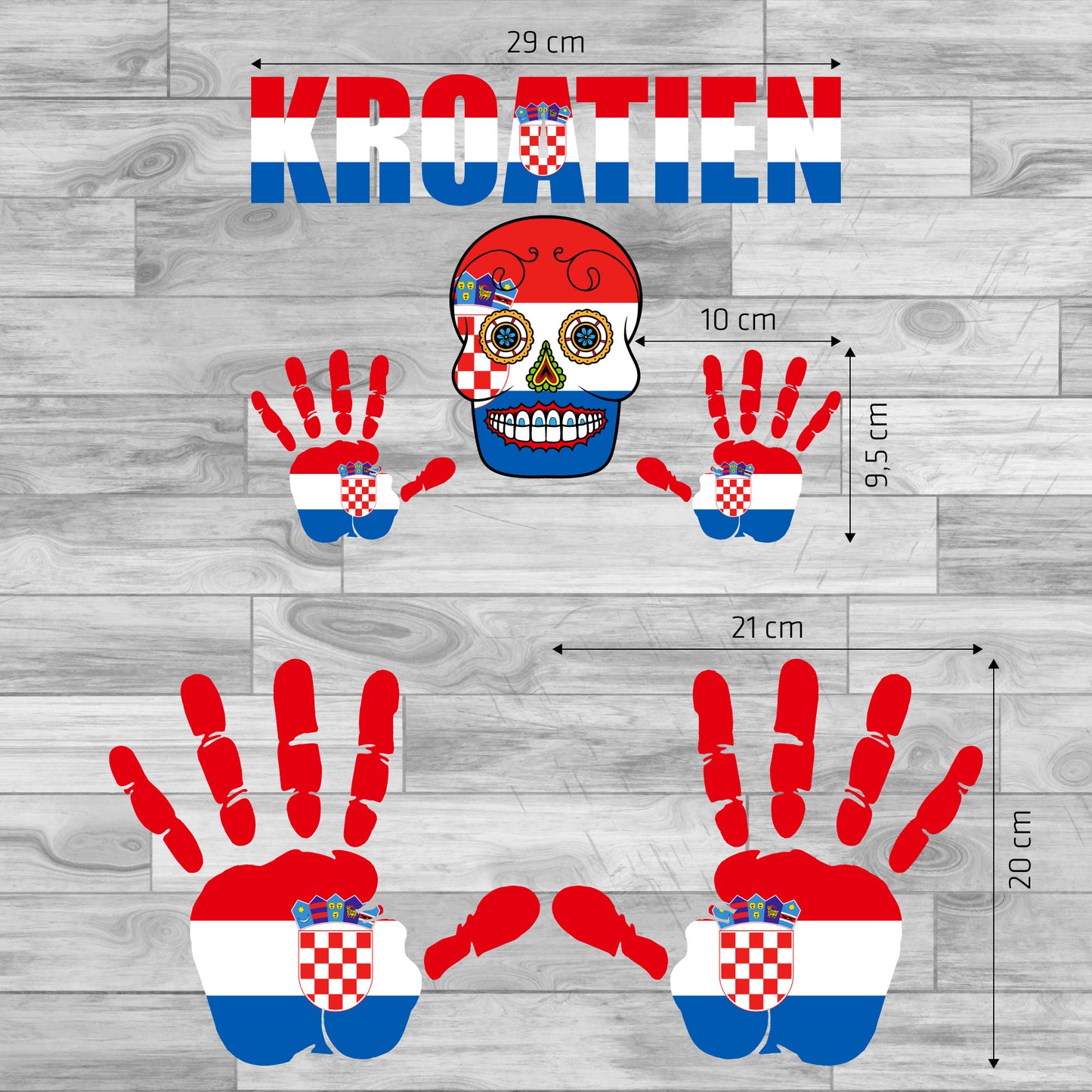 Aufkleber - Kroatien - Fahne - Set - Skull - Hand - Schriftzug - 6-teilig