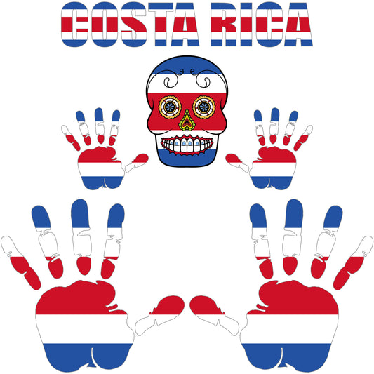 Aufkleber - Costa Rica - Fahne - Set - Skull - Hand - Schriftzug - 6-teilig