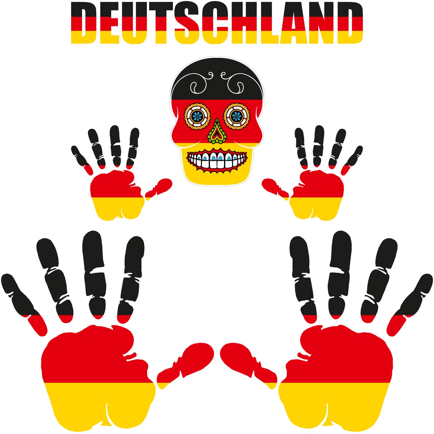 Aufkleber - Deutschland - Fahne - Set - Skull - Hand - Schriftzug - 6-teilig