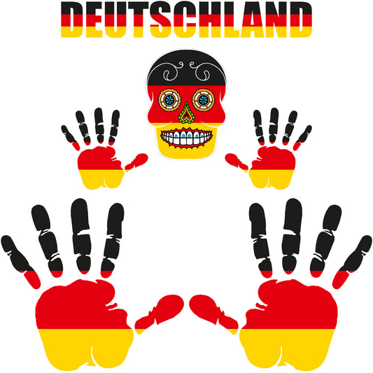 Aufkleber - Deutschland - Fahne - Set - Skull - Hand - Schriftzug - 6-teilig