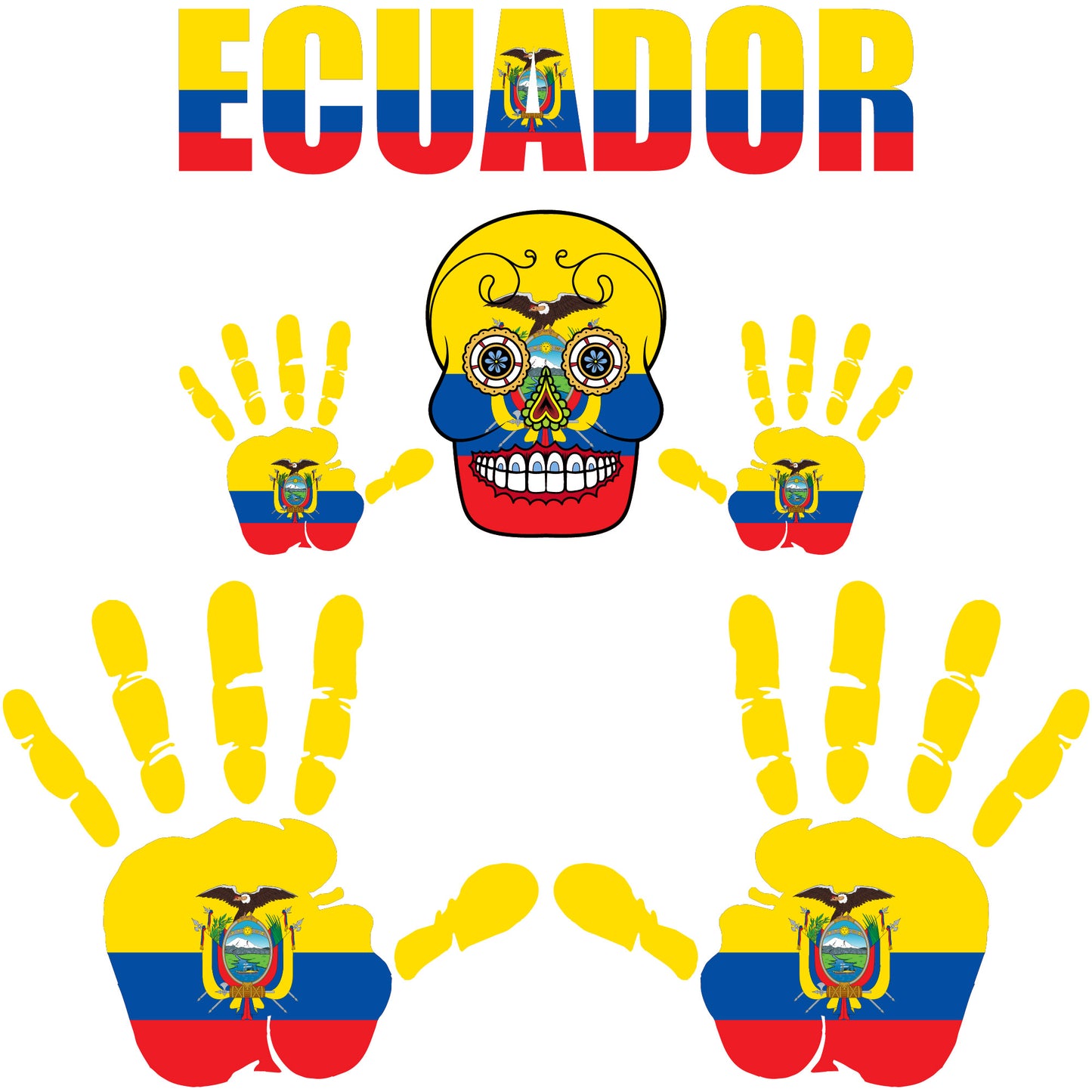 Aufkleber - Ecuador - Fahne - Set - Skull - Hand - Schriftzug - 6-teilig
