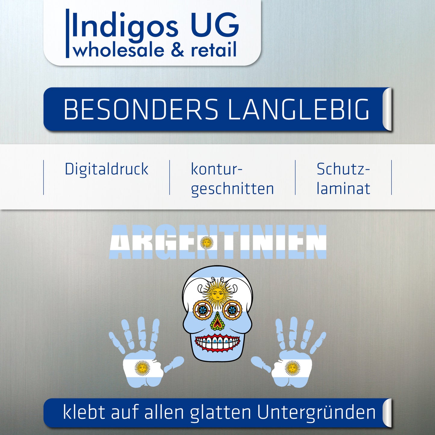 Aufkleber - Argentinien - Fahne - Set - Skull - Hand - Schriftzug - 6-teilig